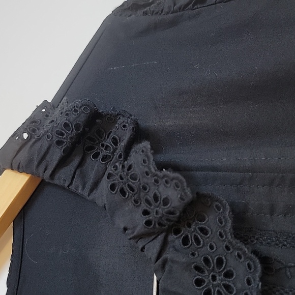 J. Crew Black Eyelet Lace-Trim Button Front Blouse - Picture 4 of 12